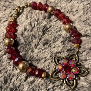 Red Rhinestone Bracelet w/ Cut Faceted Glass